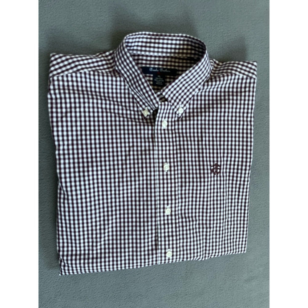 New Brooks Brothers Brown/ White Gingham Check Non Iron Fleece Xl Non Iron